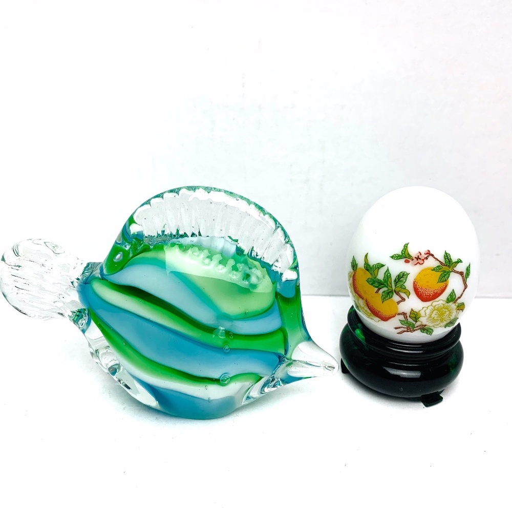 Retro Glass Fish and Vintage Avon Egg Figurines